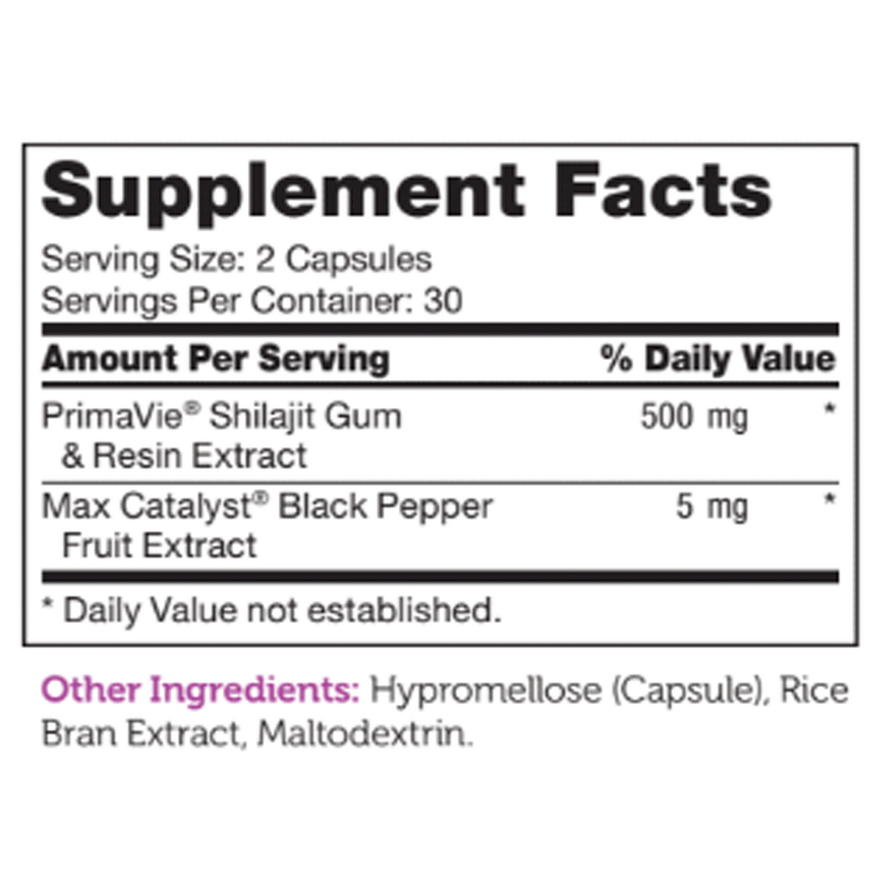 Shilajit Capsules Supplement Facts Label