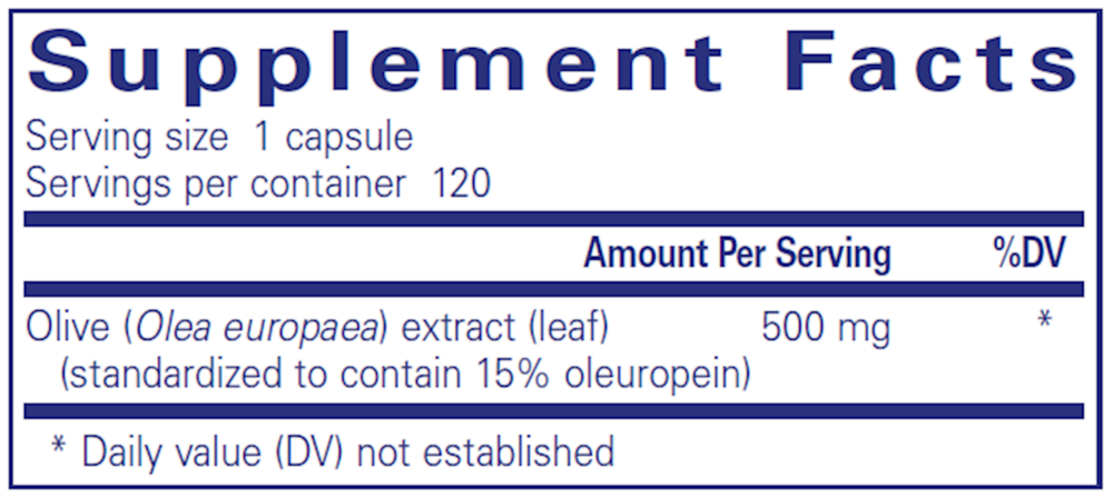 Olive Leaf Extract 60 Count Supplement Facts Label