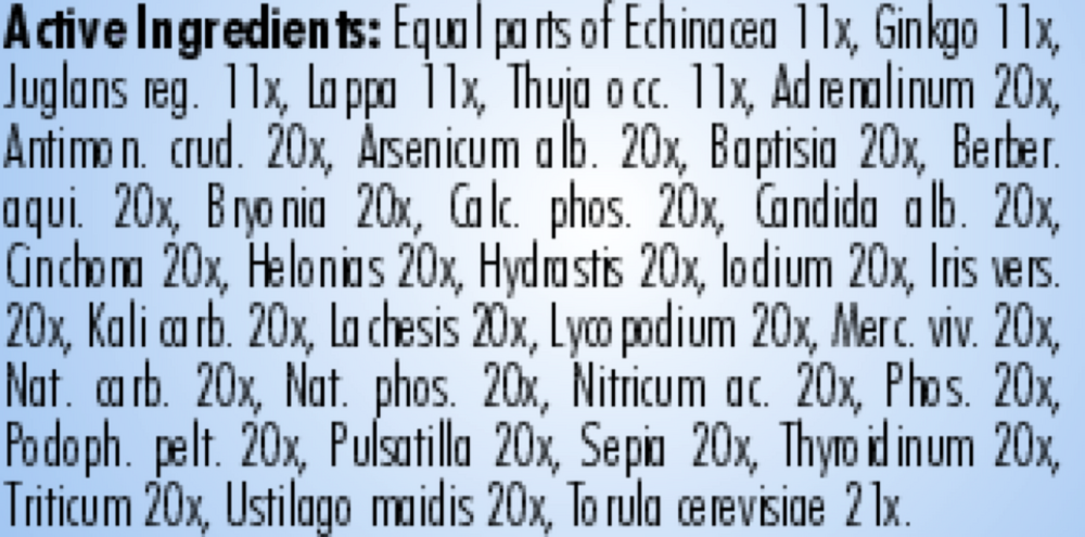 Candid-Y (Candidiasis-Yeast) Supplement Facts Label