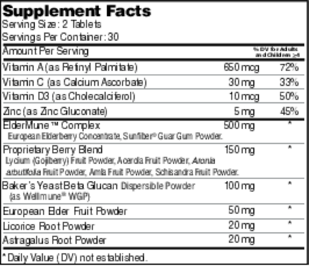 ImmuniKid Chewable Supplement Facts Label