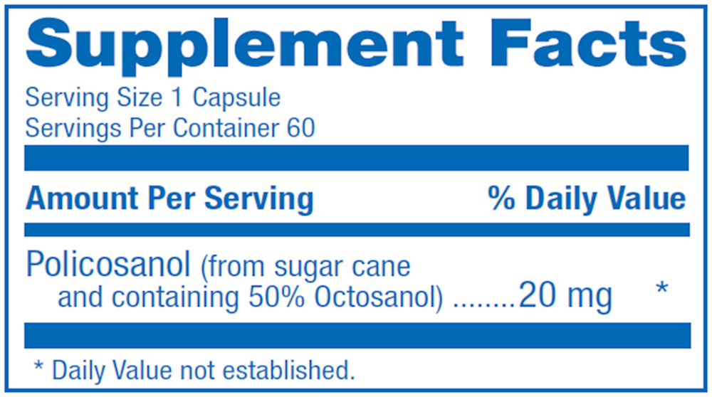 Policosanol 20 mg Supplement Facts Label