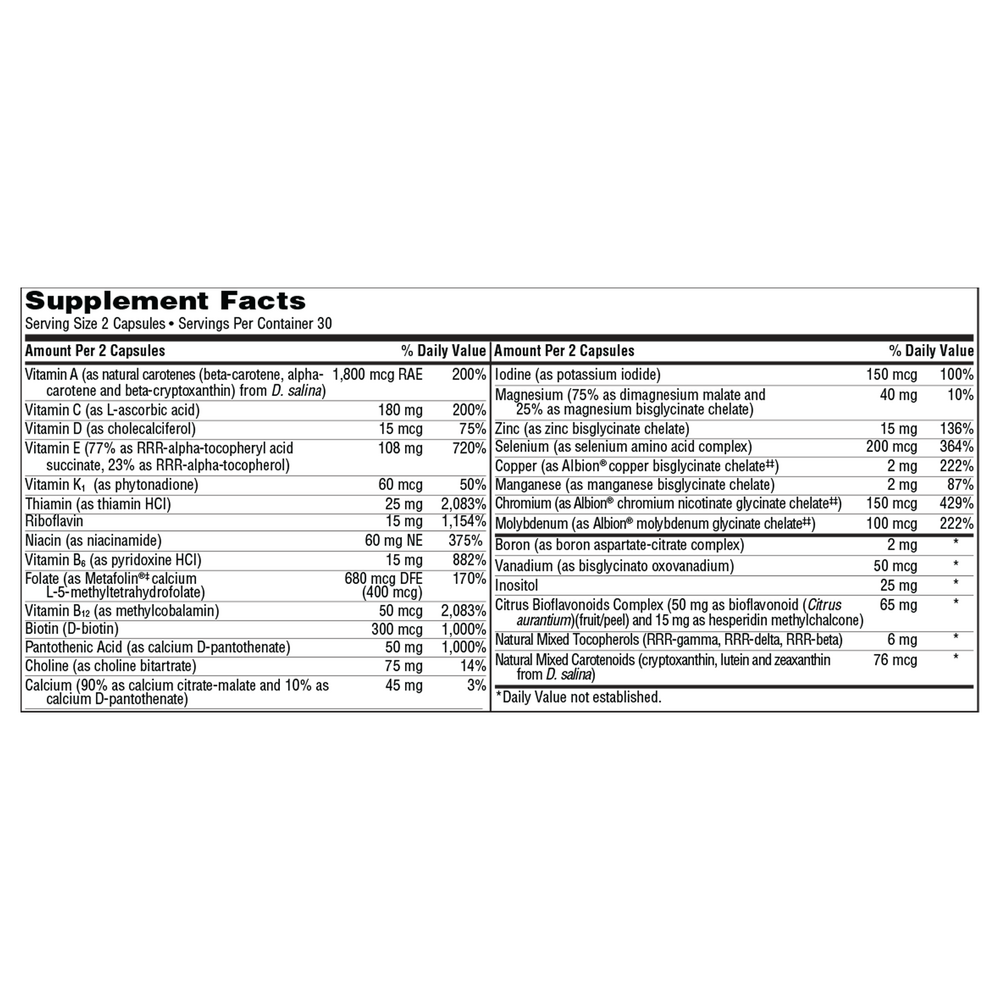 VitaPrime Capsules Iron Free Supplement Facts Label