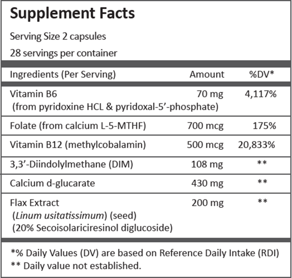 Estrolief Supplement Facts Label