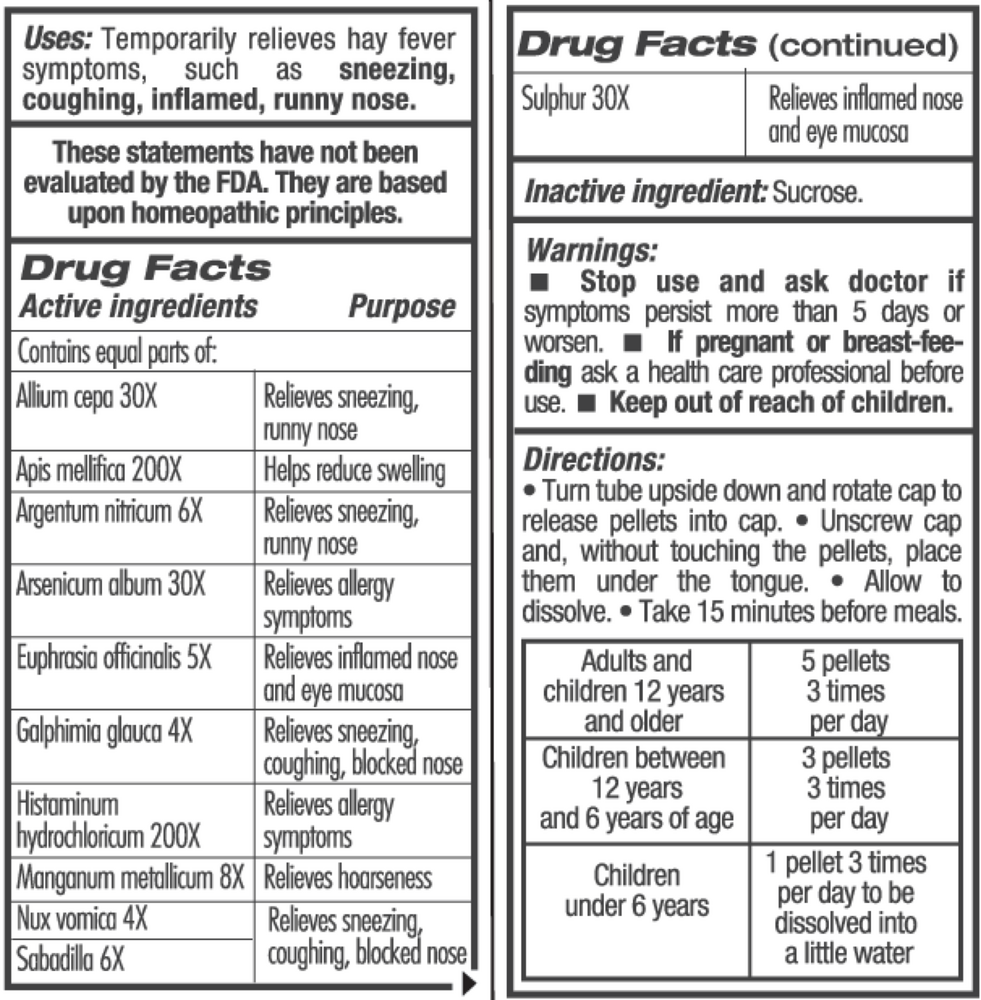 Guna Hay Fever Relief Supplement Facts Label