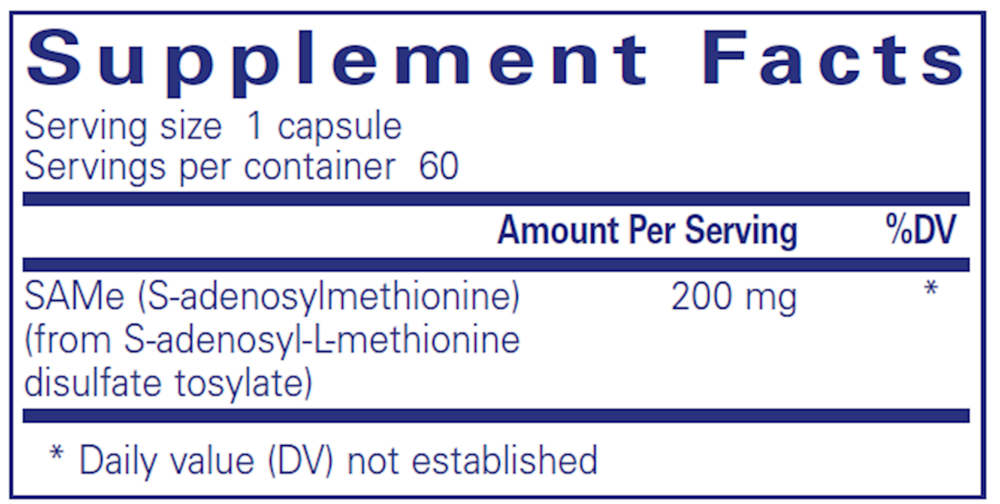 SAMe (S-Adenosylmethionine) Supplement Facts Label
