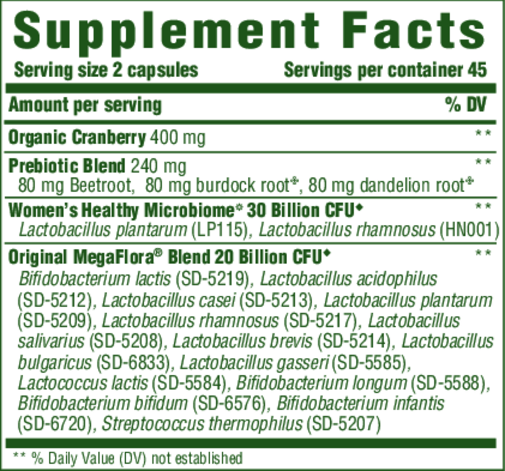 MegaFlora Women's Probiotic Supplement Facts Label