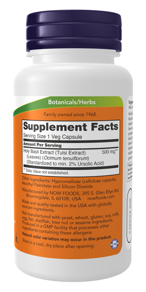 Holy Basil Extract 500 mg Supplement Facts Label