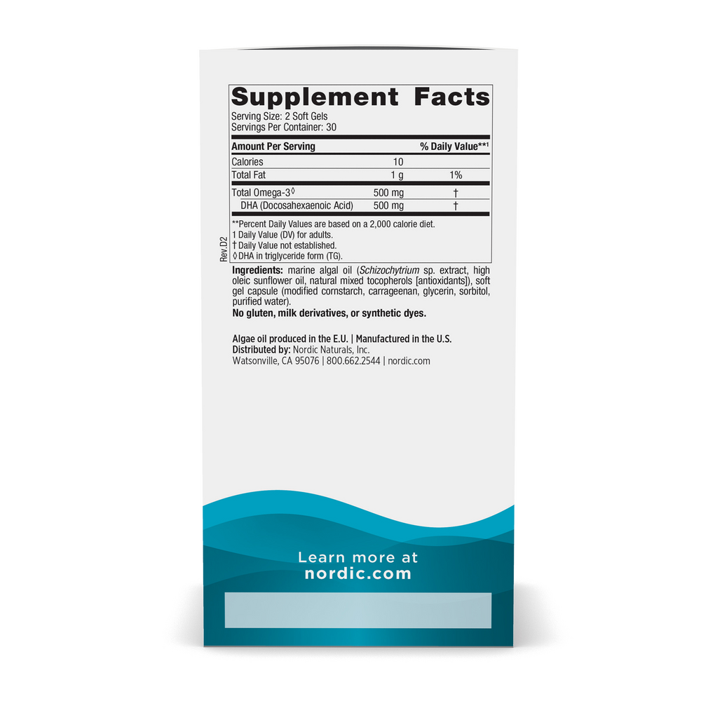 Algae DHA 60 Soft Gels Supplement Facts Label