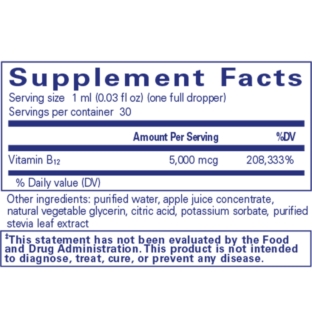 B12 5000 - LIQUID Supplement Facts Label