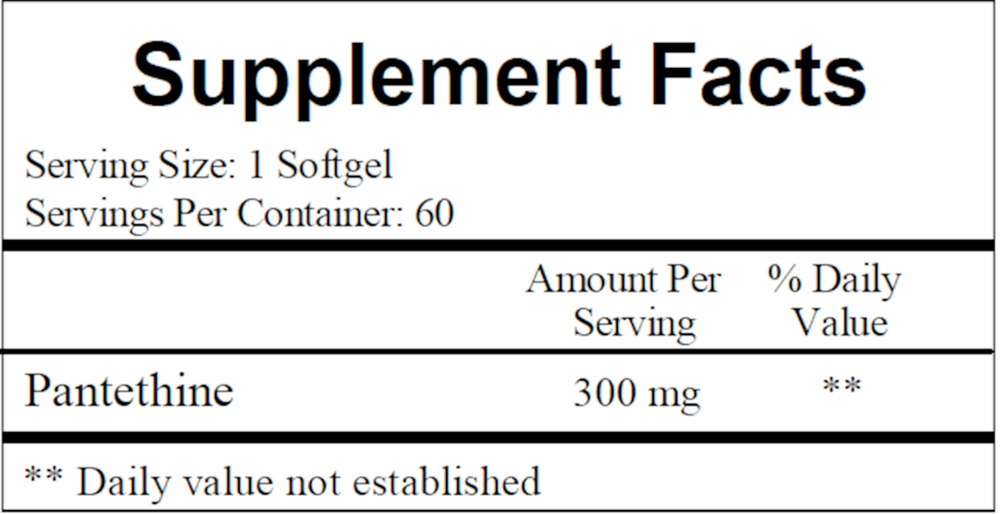 Pantethine 300 mg Supplement Facts Label