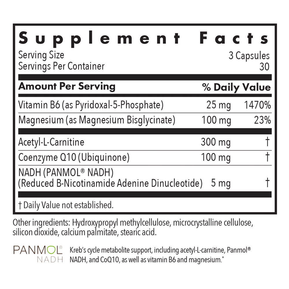 Mitochondrial Cofactors Cellular Energy Formula Supplement Facts Label