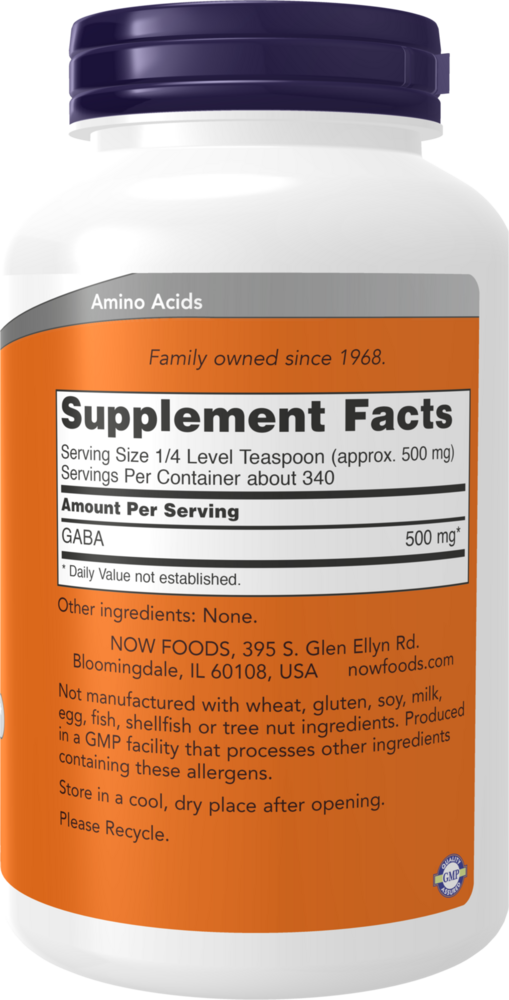 GABA Powder Supplement Facts Label