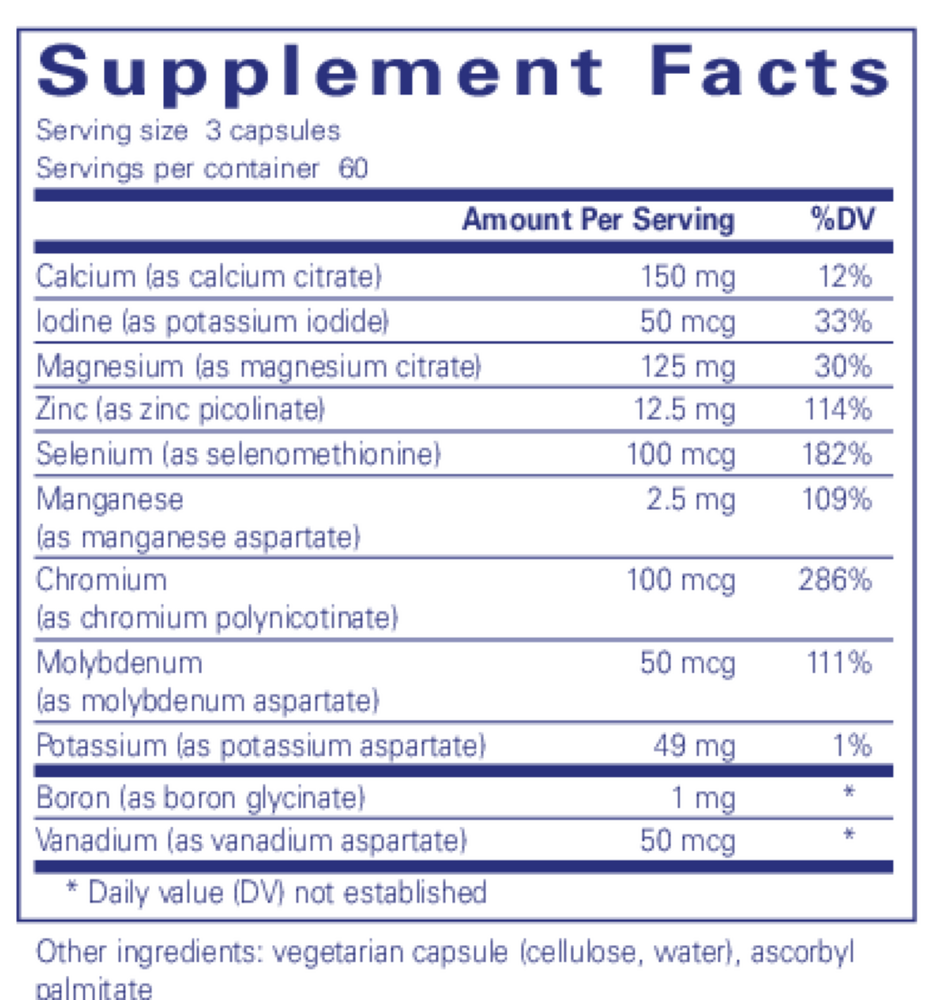 Mineral 650 W/O Cu & Fe Supplement Facts Label