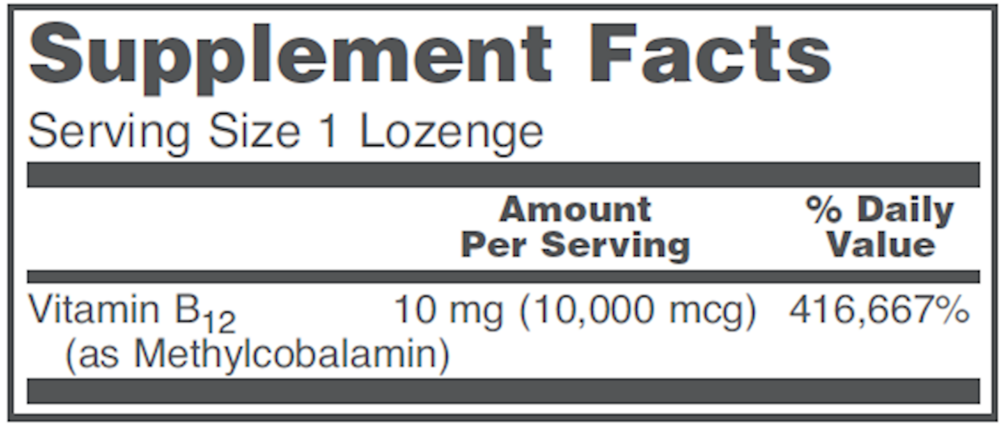 Methyl B12 10,000 mcg Supplement Facts Label