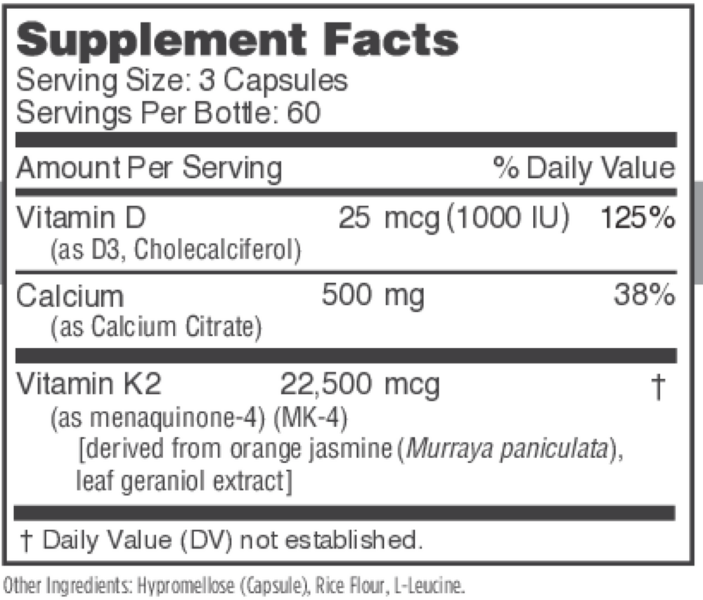 Osteo-K Supplement Facts Label