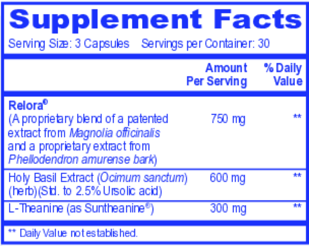 QuiCalm Supplement Facts Label