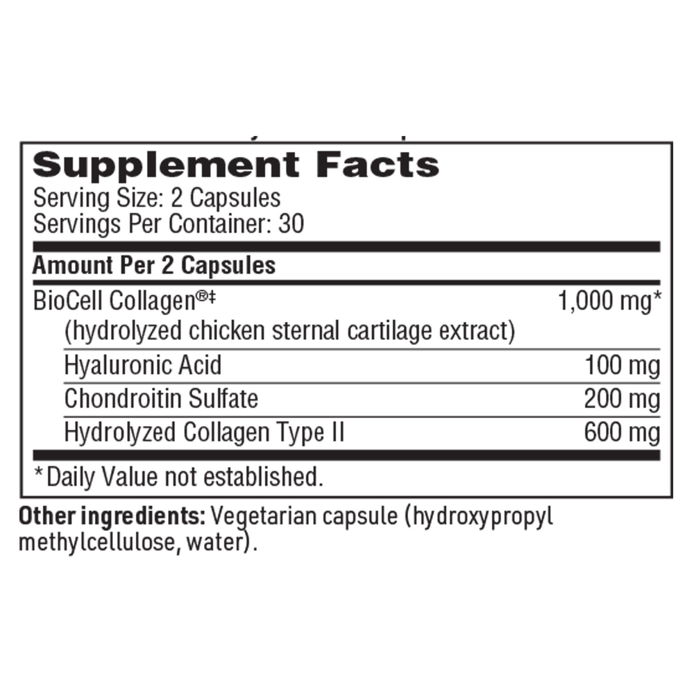 Collagen Type ll Supplement Facts Label
