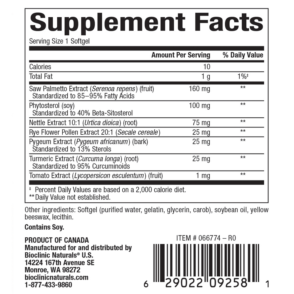 Ultimate Prostate Support Supplement Facts Label