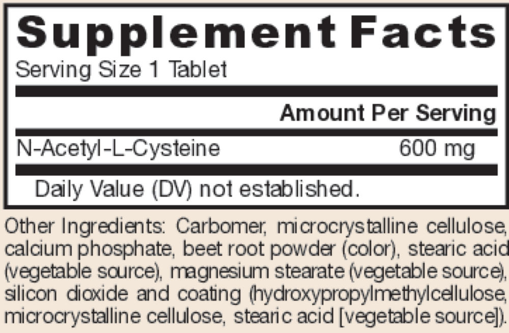N-A-C Sustain Supplement Facts Label