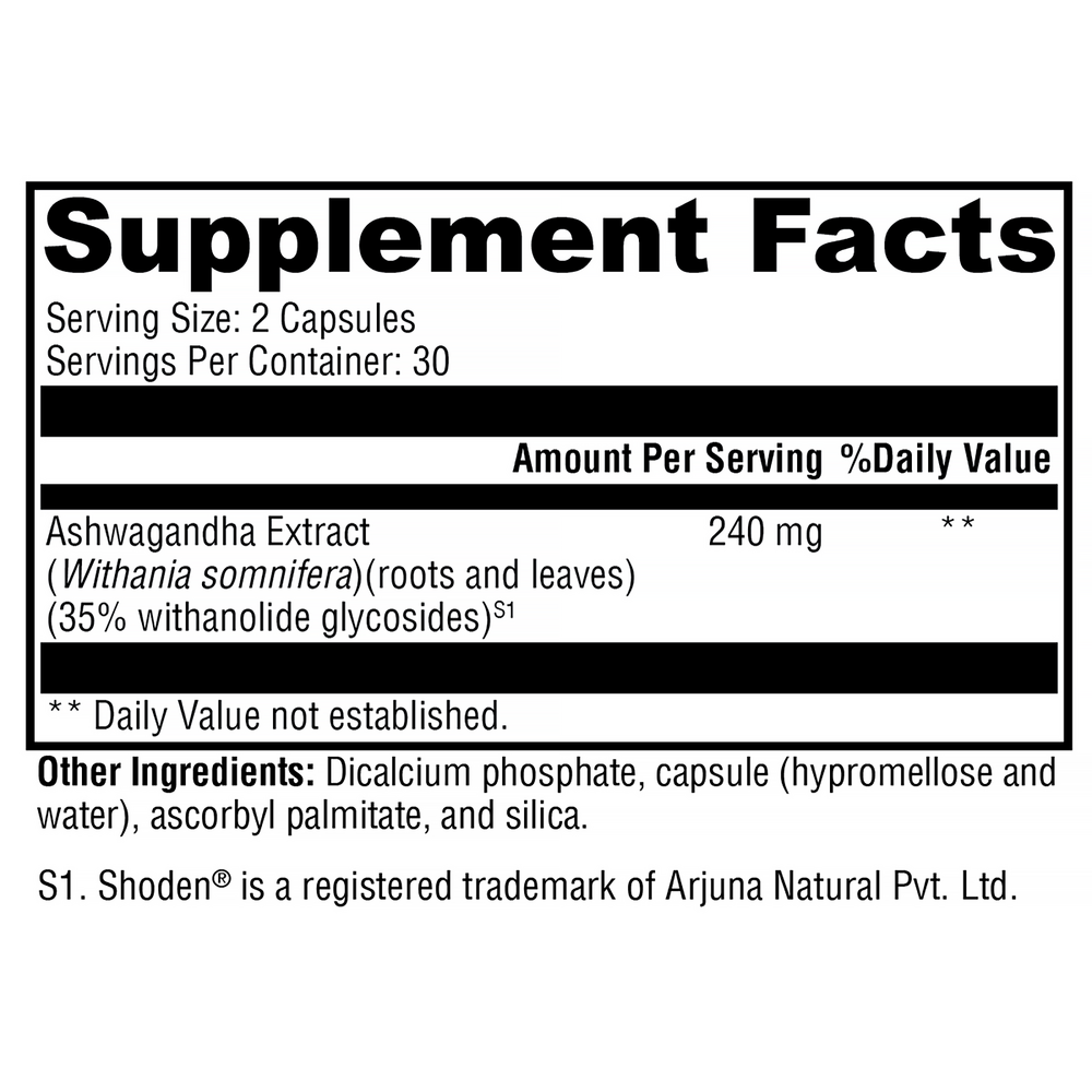 Ashwagandha 35 Supplement Facts Label