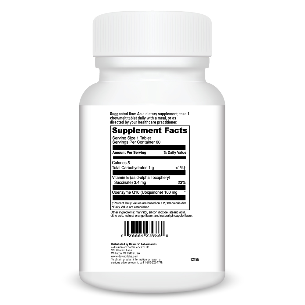 Coenzyme Q10 Chewmelt 100 Mg Supplement Facts Label