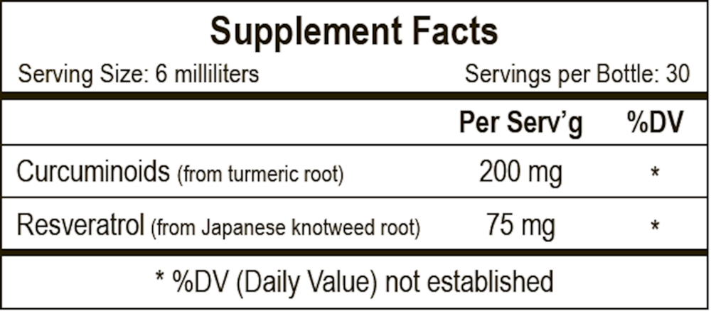 Liposomal Curcumin/Resveratrol Supplement Facts Label