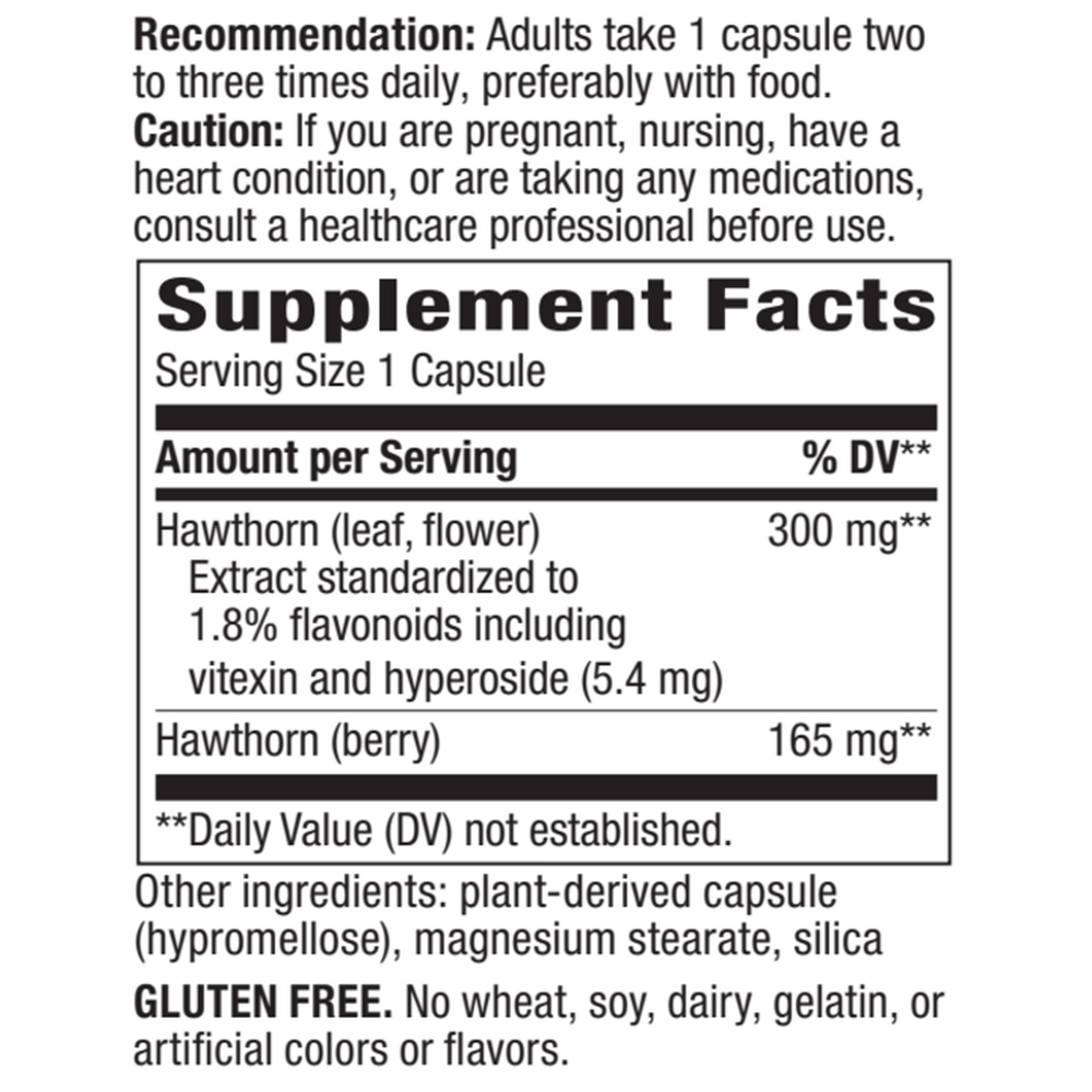 Hawthorn (Std) 90 veg capsules Supplement Facts Label