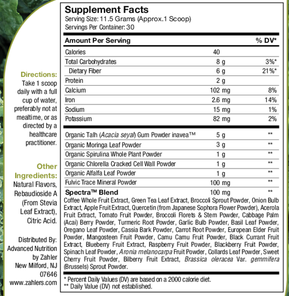 CoreGreens Powder Supplement Facts Label