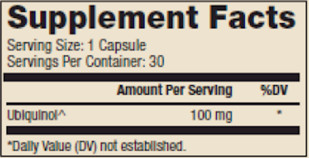 Ubiquinol 100 mg 90 Count Supplement Facts Label