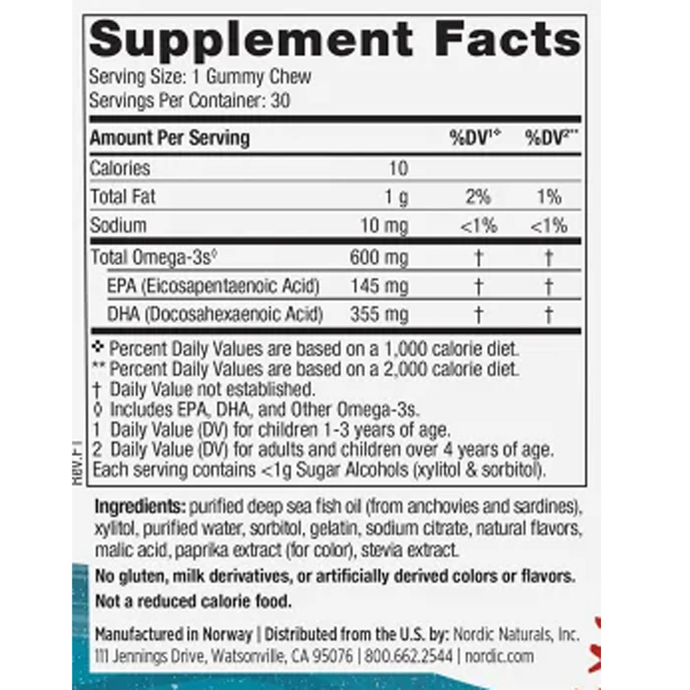 Children’s DHA Gummies Supplement Facts Label