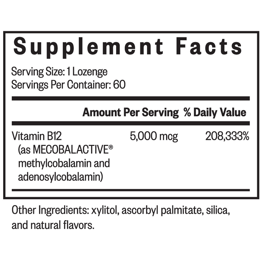 Methyl B12 5000 (formerly Active B12 5000) Supplement Facts Label
