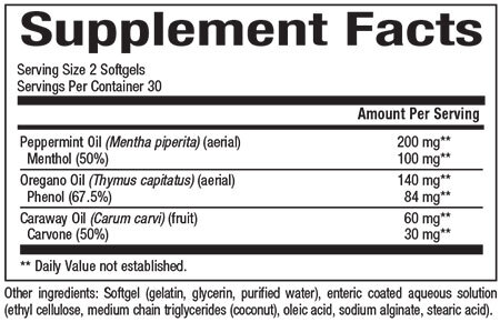 Peppermint & Oregano Oil Supplement Facts Label