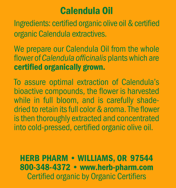 Calendula Oil Supplement Facts Label