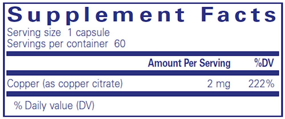 Copper (Citrate) Supplement Facts Label