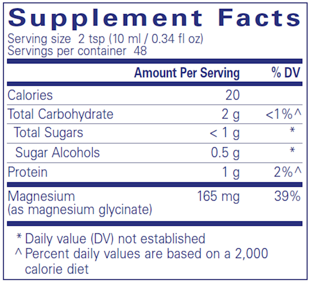 Magnesium Glycinate Liquid Supplement Facts Label