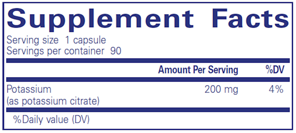 Potassium (Citrate) 90ct Supplement Facts Label