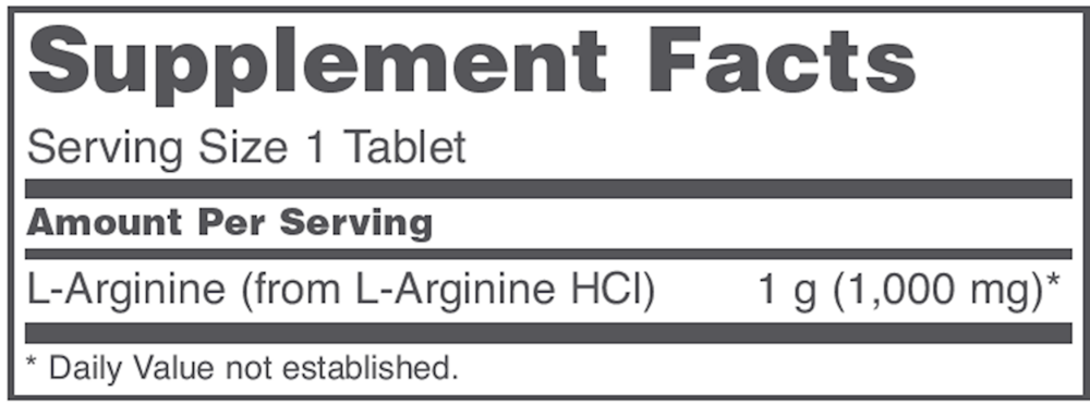 L-Arginine 1000 mg Supplement Facts Label