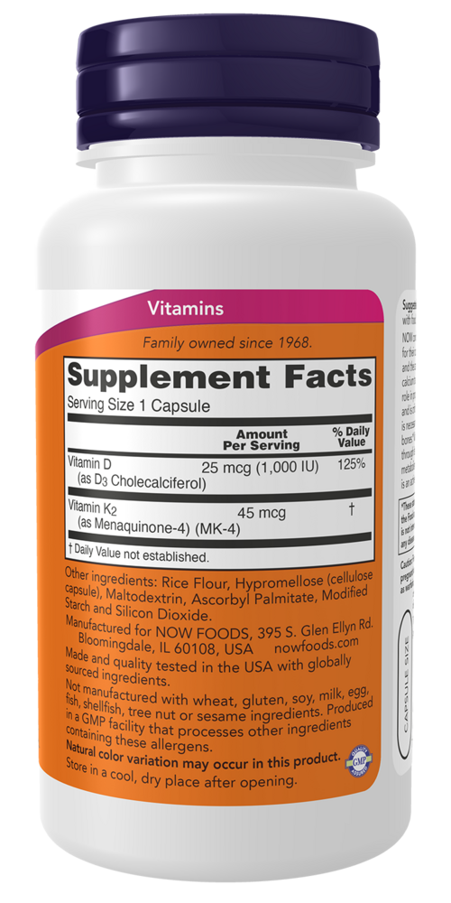 Vitamin D-3 & K-2 1000 IU Supplement Facts Label