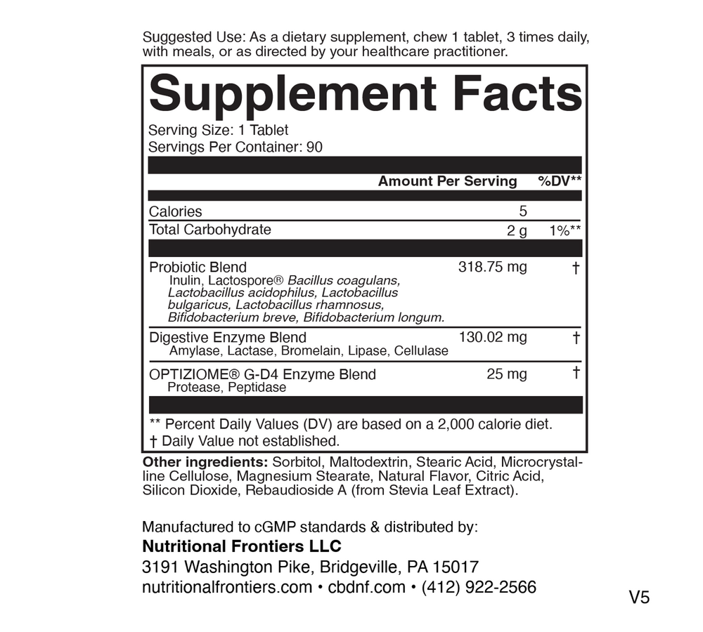 Probzyme Grape Supplement Facts Label