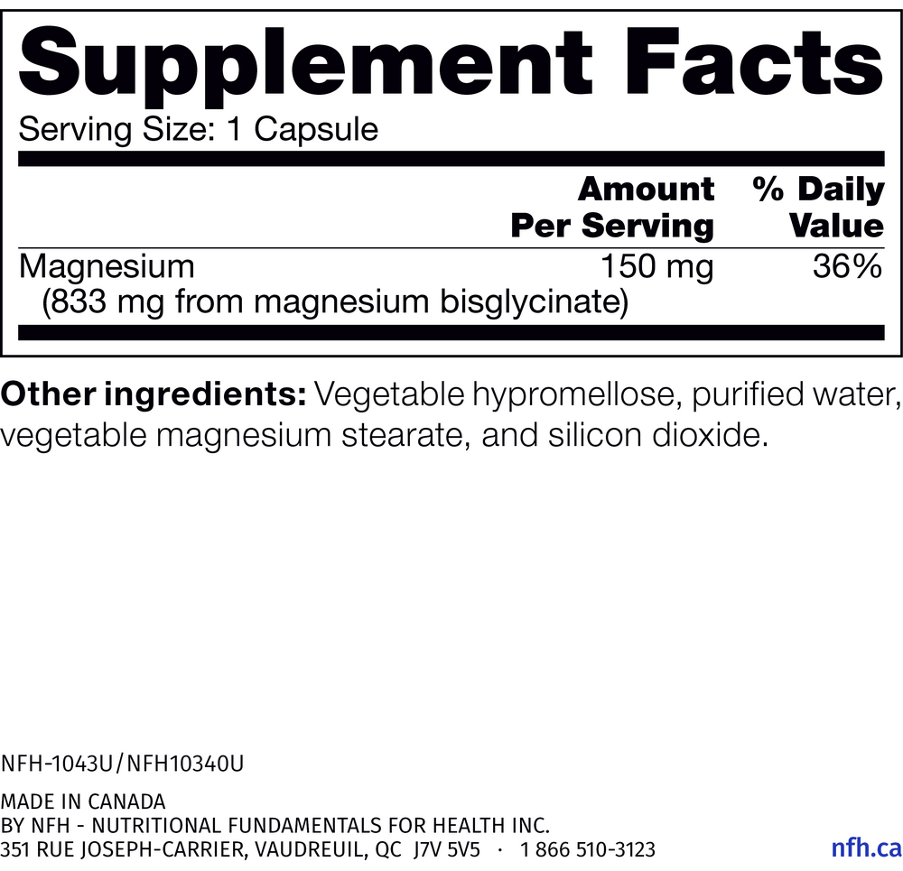 Magnesium SAP Supplement Facts Label