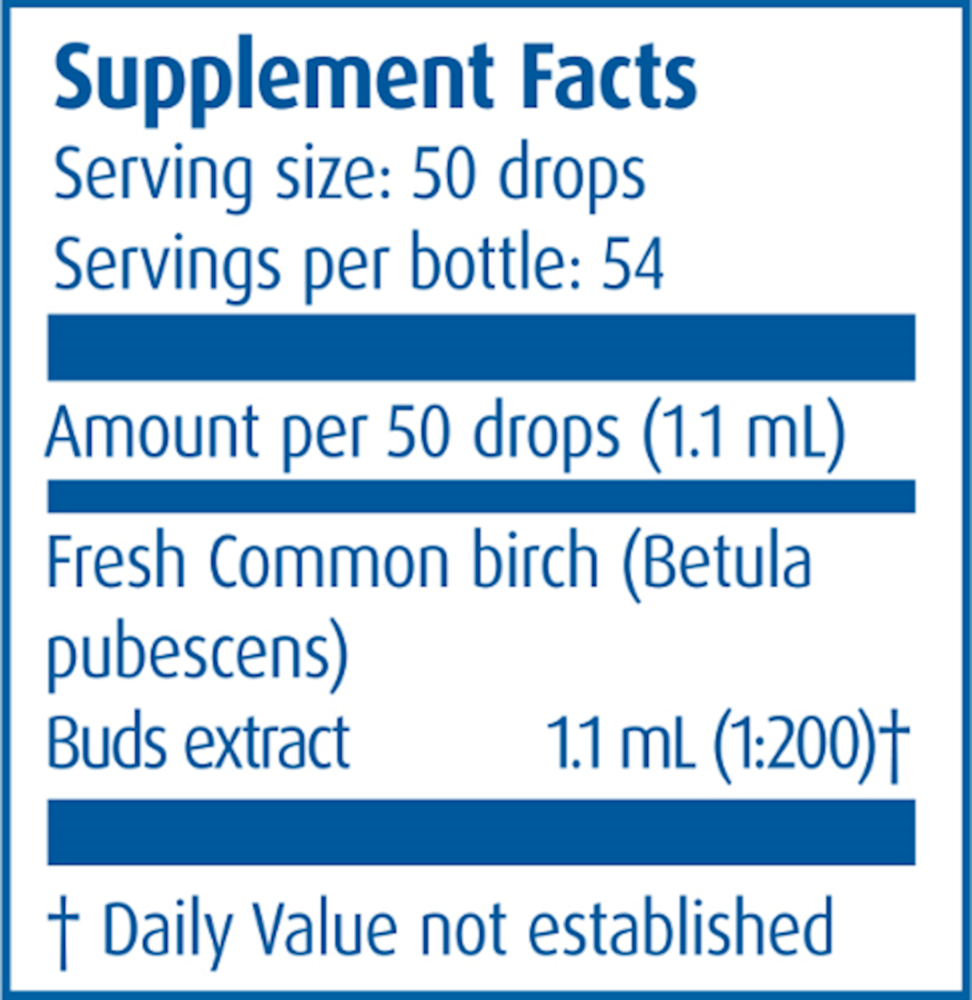 Gemmo Common Birch Buds Supplement Facts Label