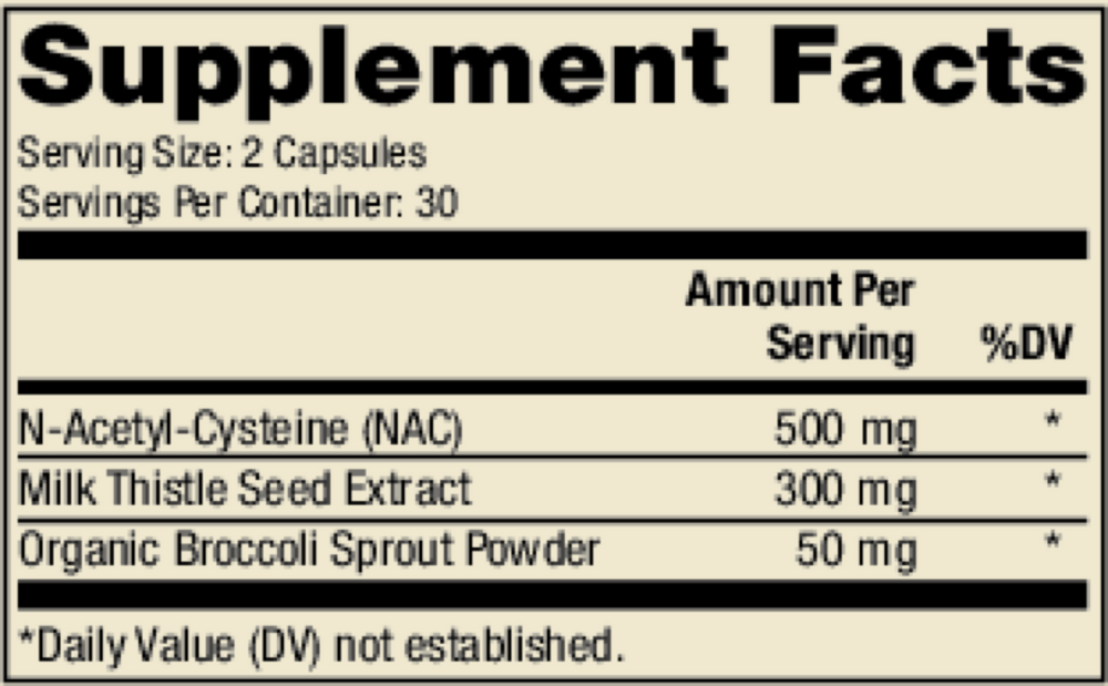 NAC with Milk Thistle Supplement Facts Label