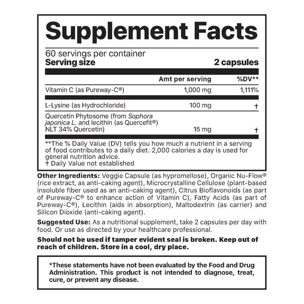 Pureway-C+Lysine Supplement Facts Label