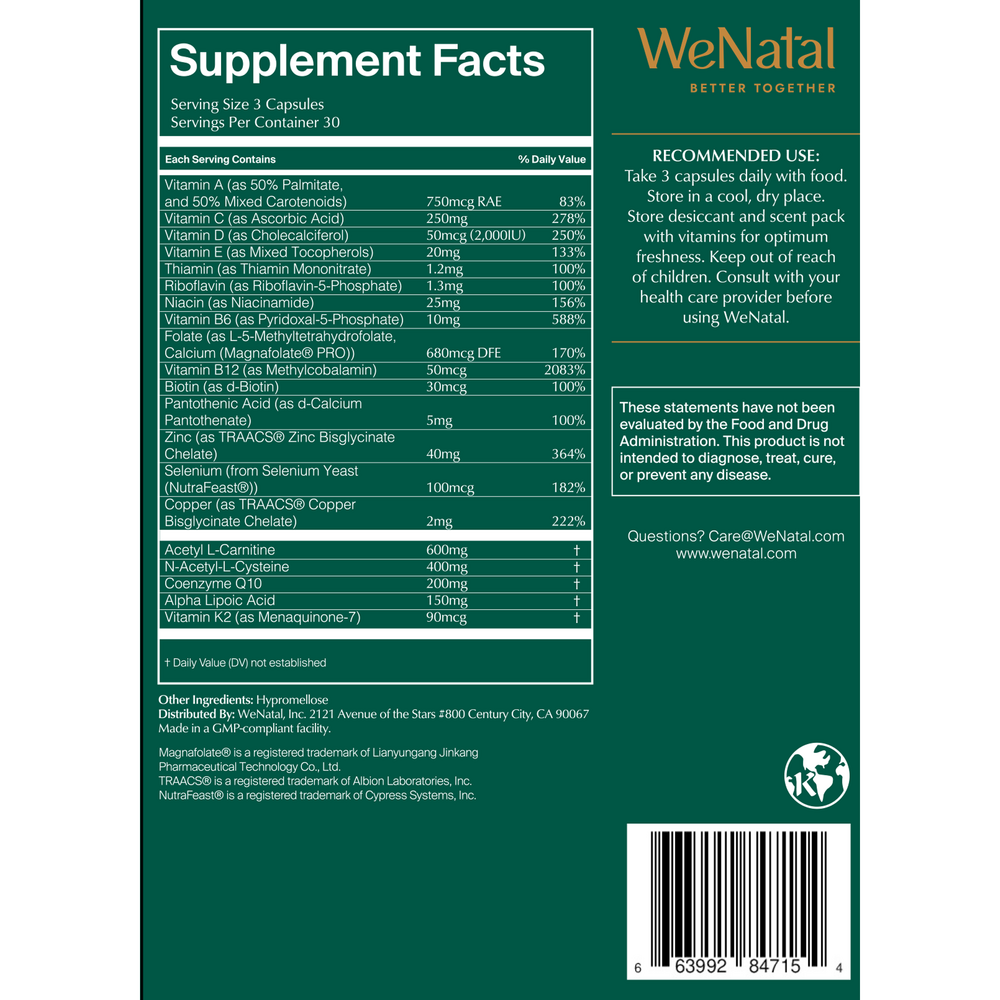 WeNatal for Him Supplement Facts Label