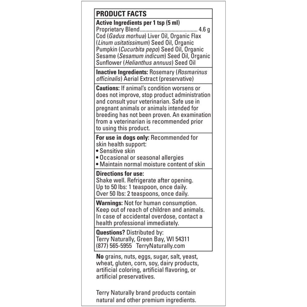 Omega Skincare Supplement Facts Label