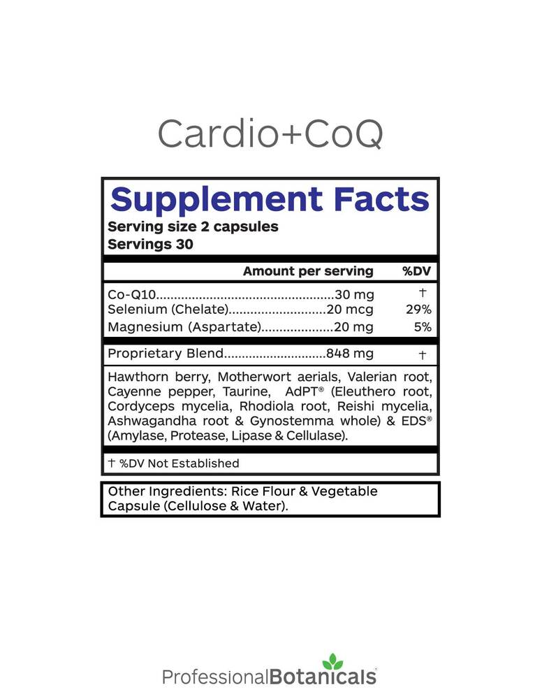 Cardio+CoQ Supplement Facts Label