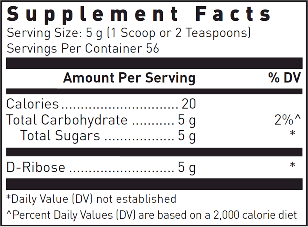 Corvalen D-Ribose Supplement Facts Label