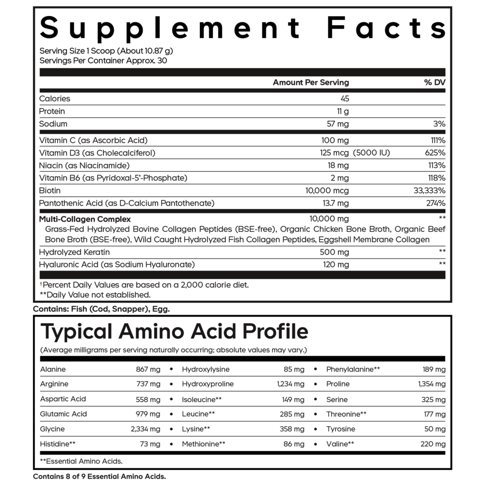 Multi Collagen Powder Platinum Supplement Facts Label