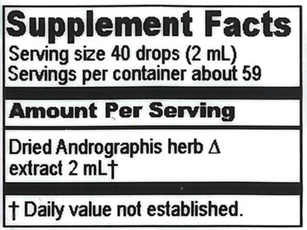 Andrographis Extract Supplement Facts Label