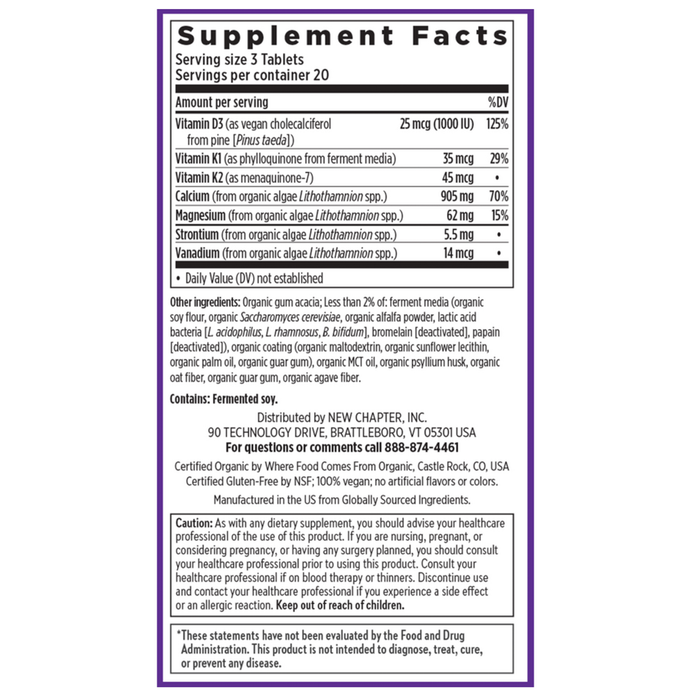 Bone Strength Take Care Slim Tabs Supplement Facts Label